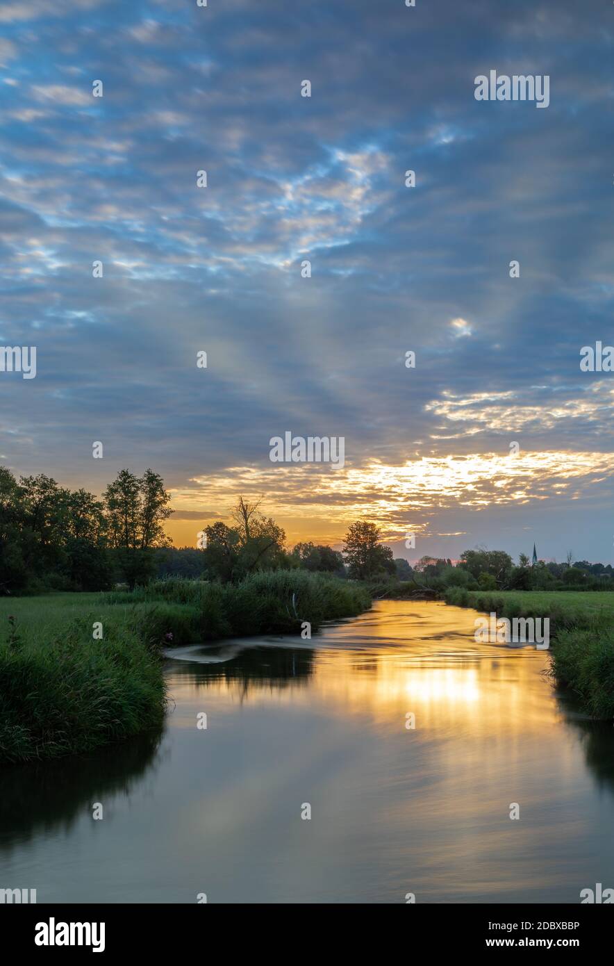 Sunrise at Paar river in Bavaria, Germany Stock Photo