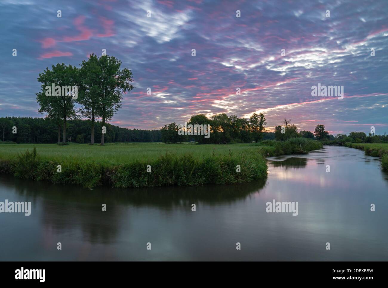 Dawn at Paar river in Bavaria, Germany Stock Photo