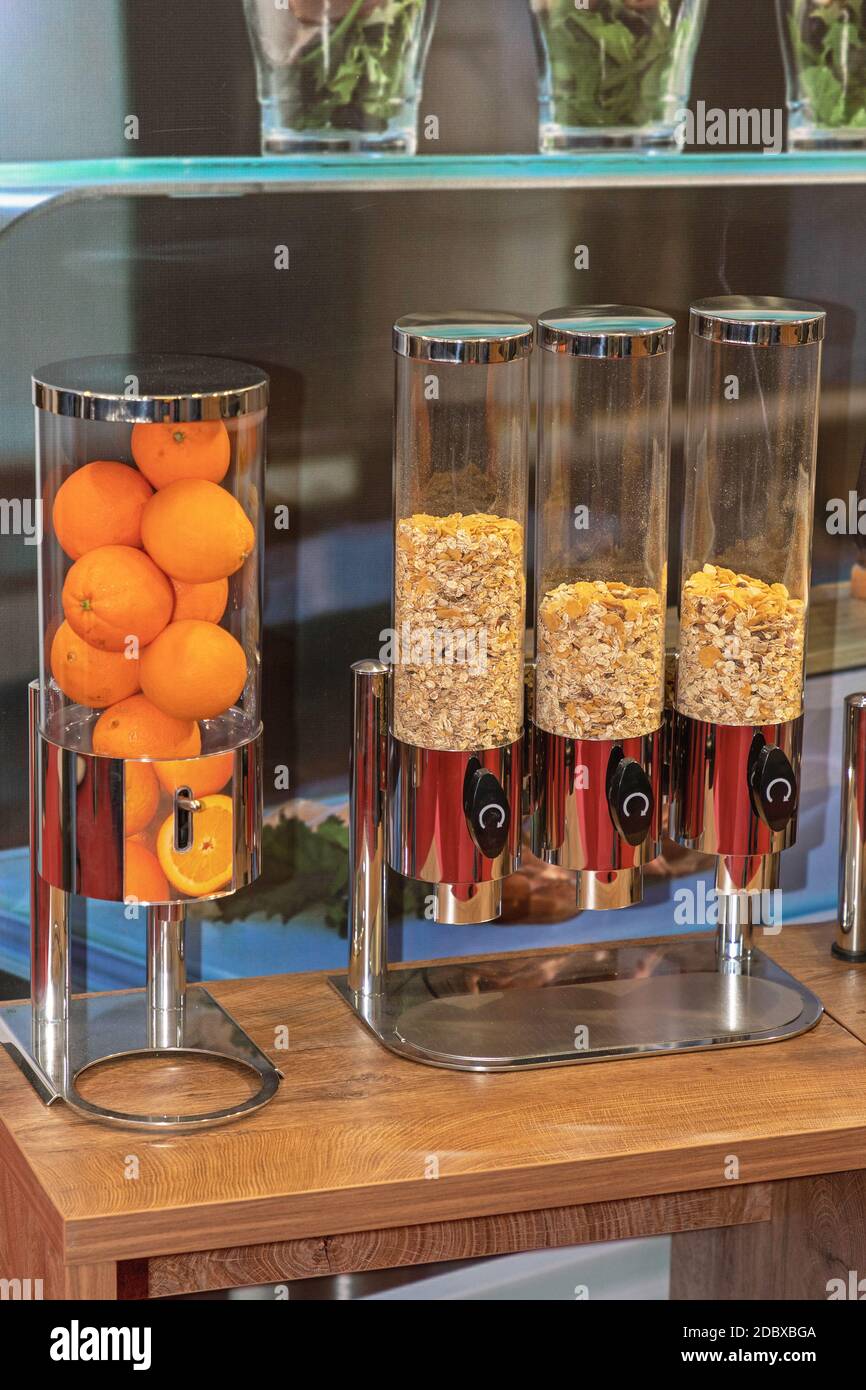 Cereals Dispenser at Self Service Breakfast Buffet Stock Photo Alamy