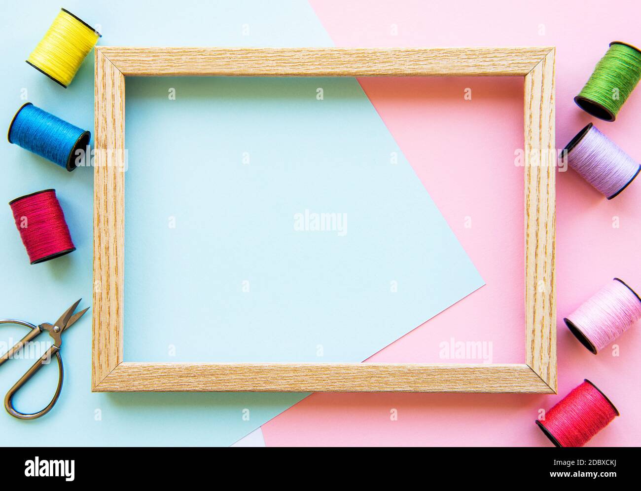Copyspace frame with sewing tools and accessories Stock Photo