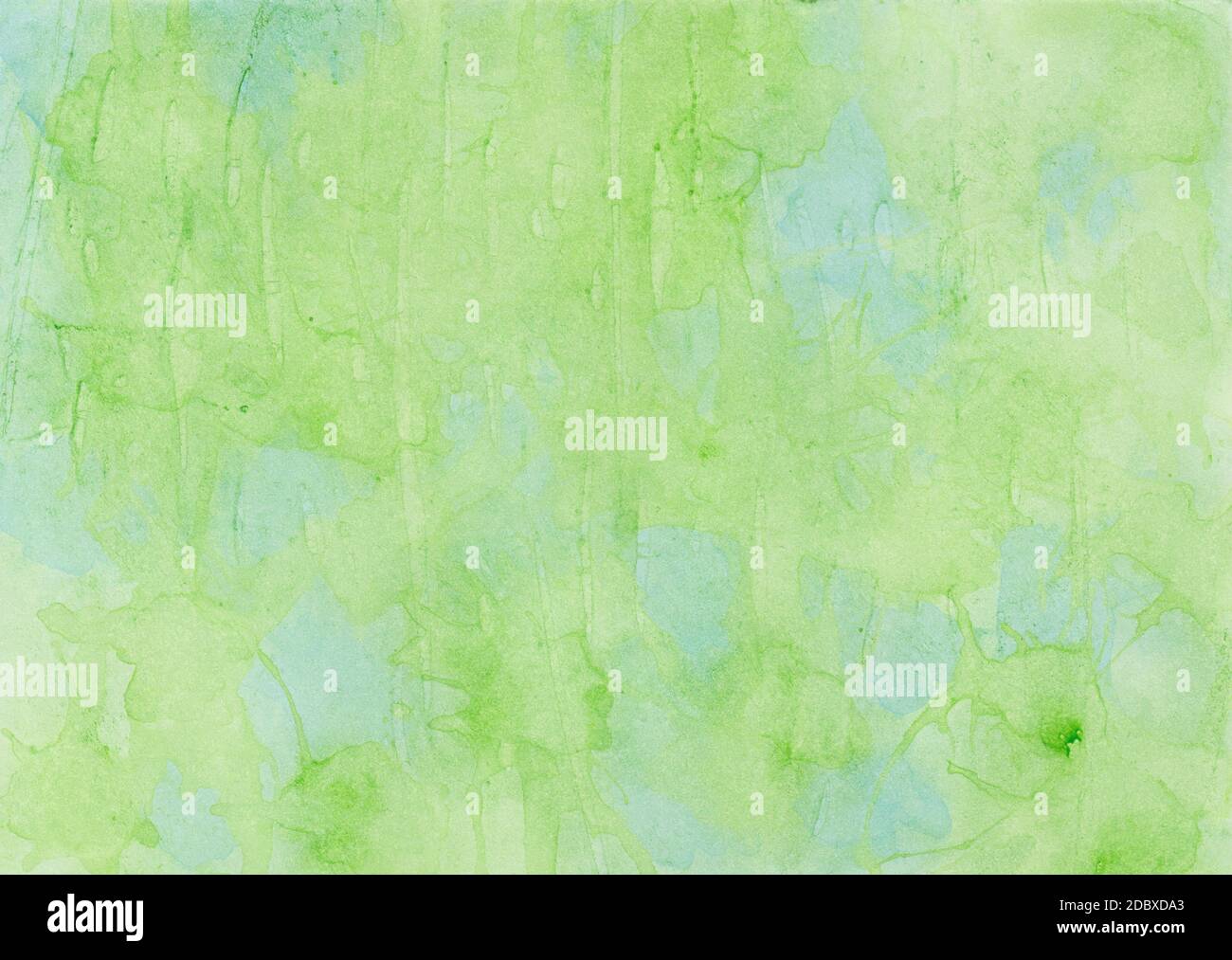 Hand painted watercolor wash background foil printing in green and blue Stock Photo