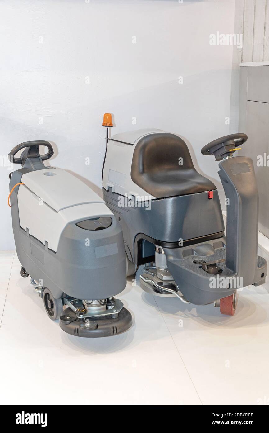 Two Cleaning Machines Vehicles for Commercial Use Stock Photo