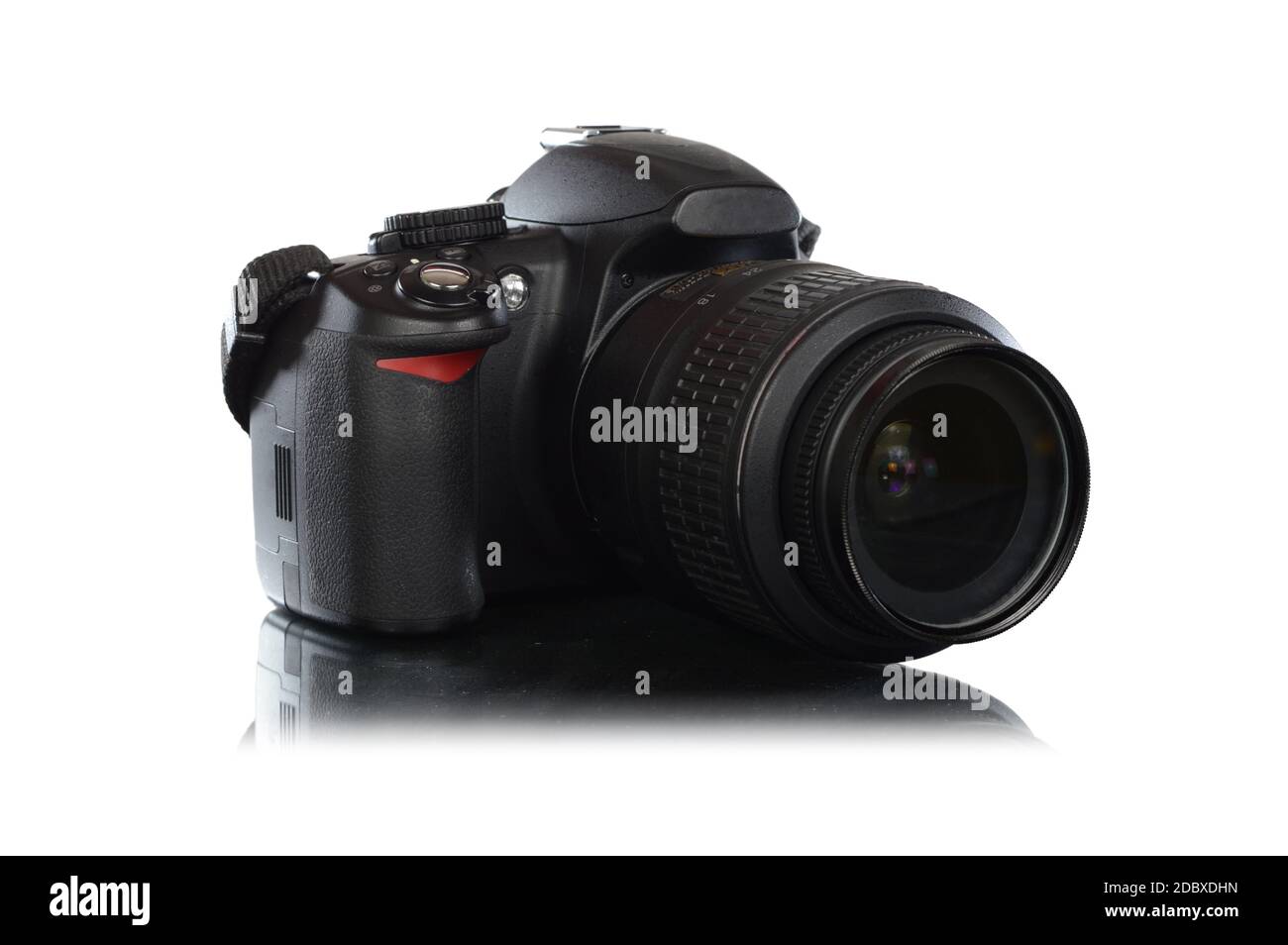 An isolated over white image of a DSLR Professional grade camera with lens Stock Photo Alamy