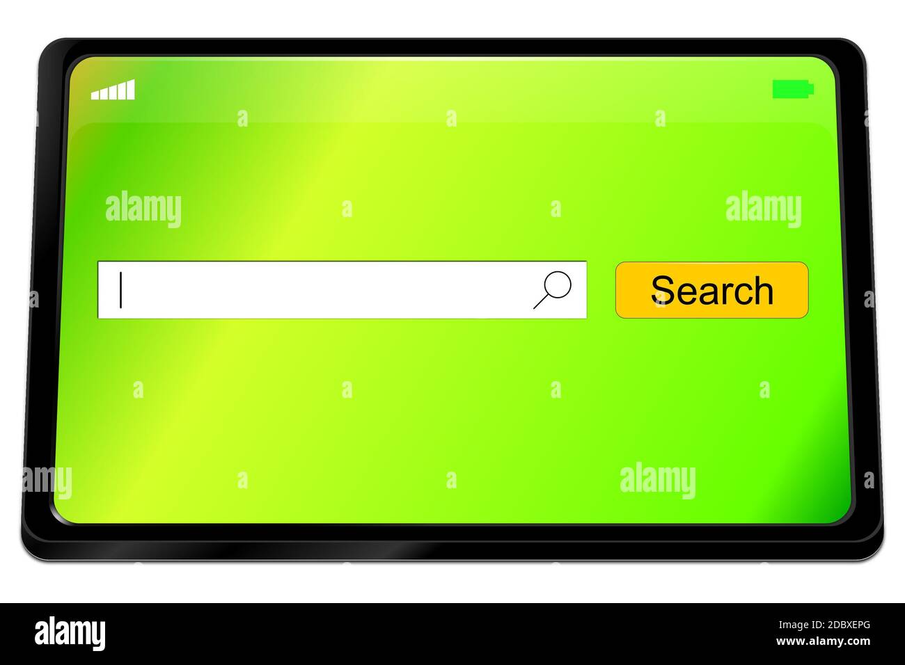 Tablet computer with internet web search engine on green display - 3D illustration Stock Photo