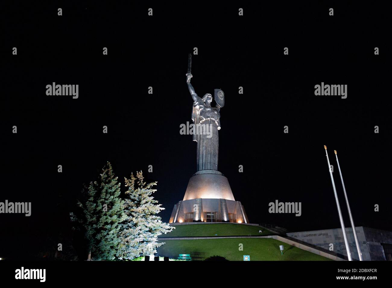 Sculpture the Motherland Monument in Kyiv at night. part of the National Museum of the History of Ukraine in the Second World War. Stock Photo