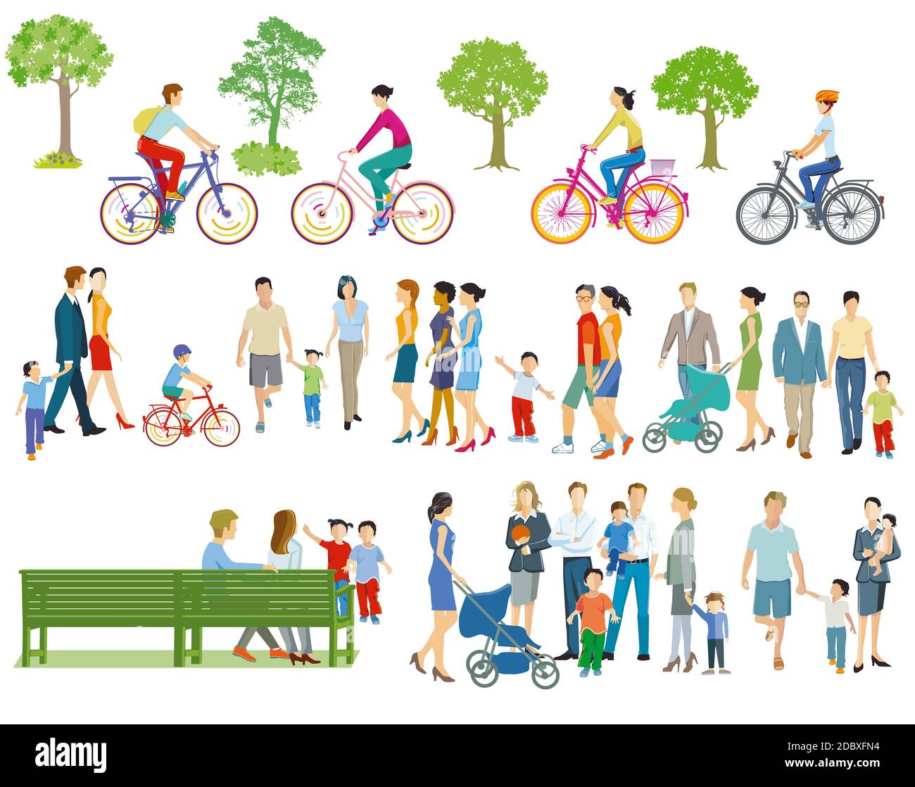 Individuals and families in leisure time, and cycling Stock Photo