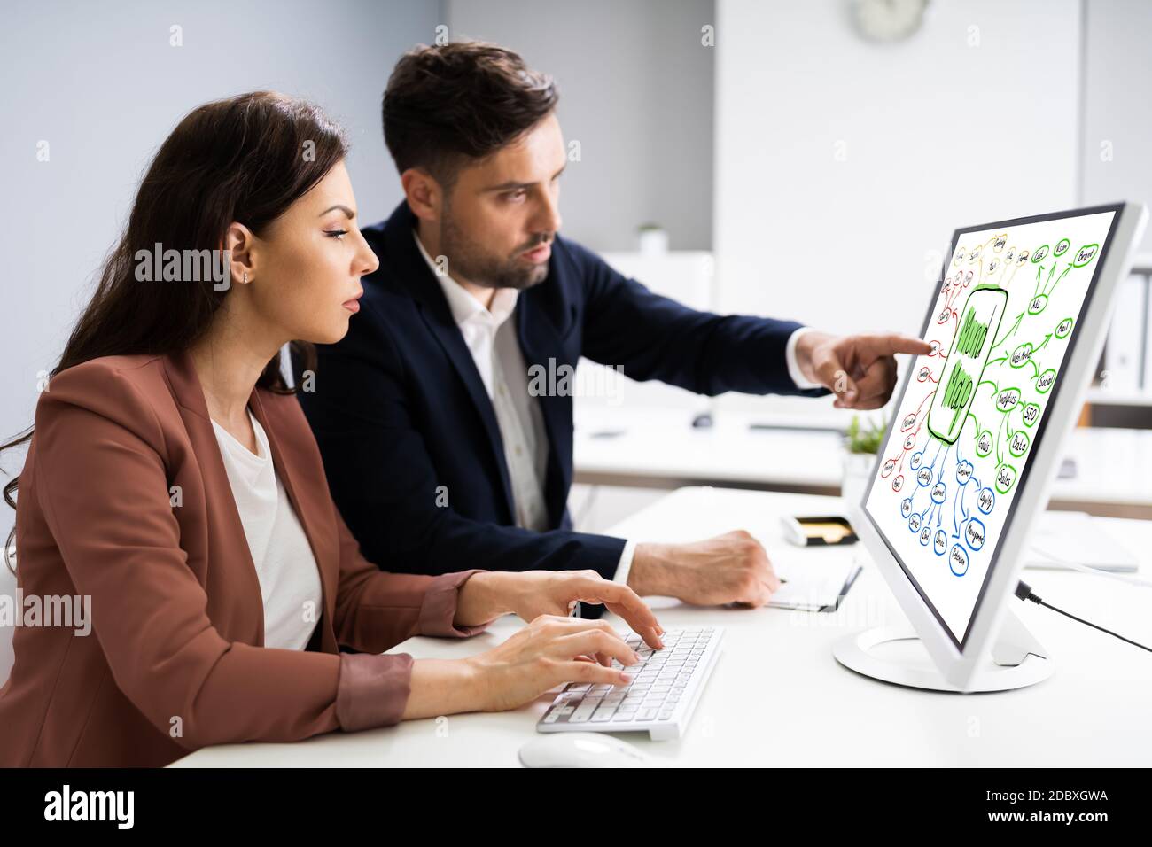 Business People Writing Mind Map Or Creative Mindmap Diagram Stock Photo