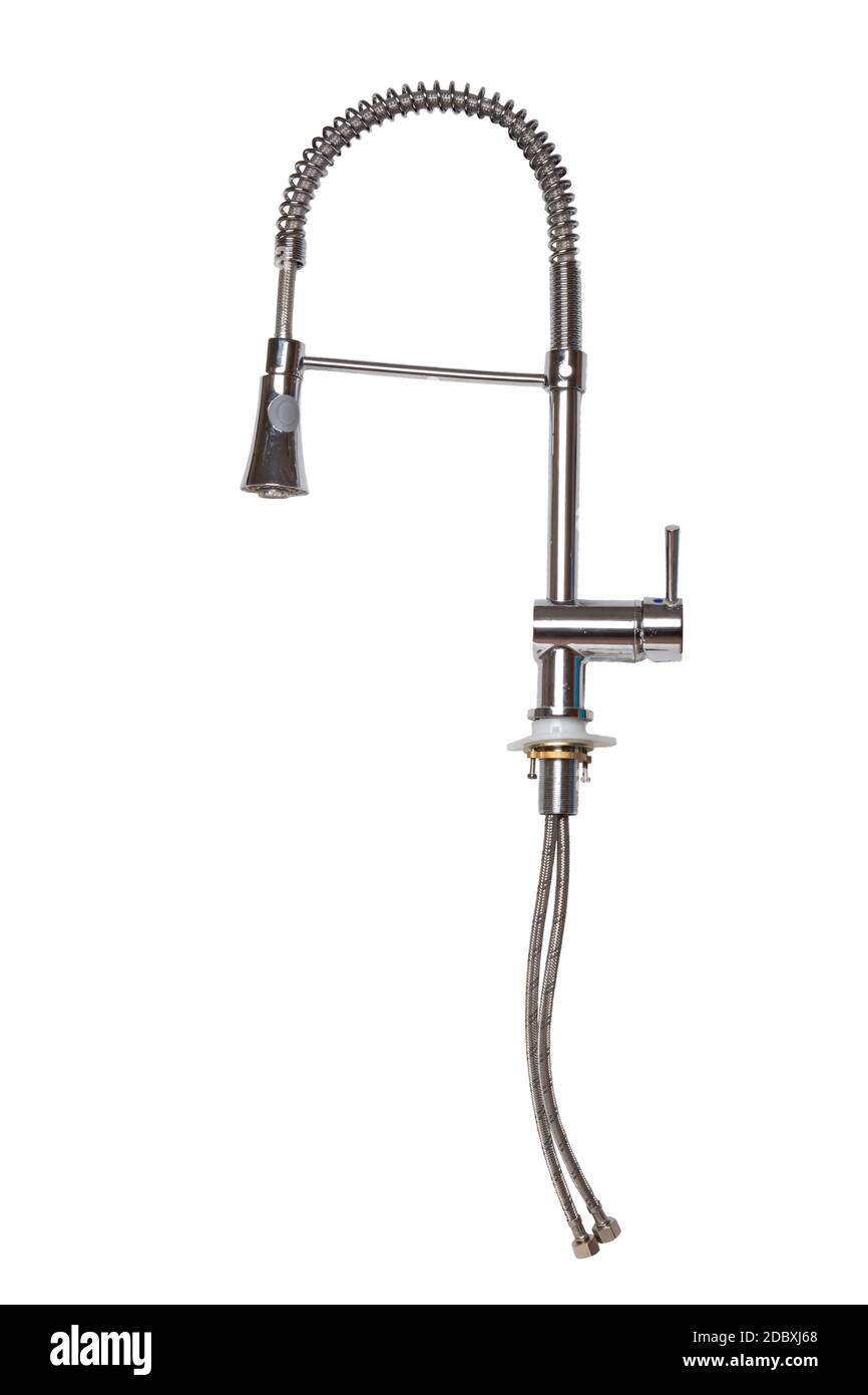 Chrome plated kitchen sink fitting with extendable spiral spring