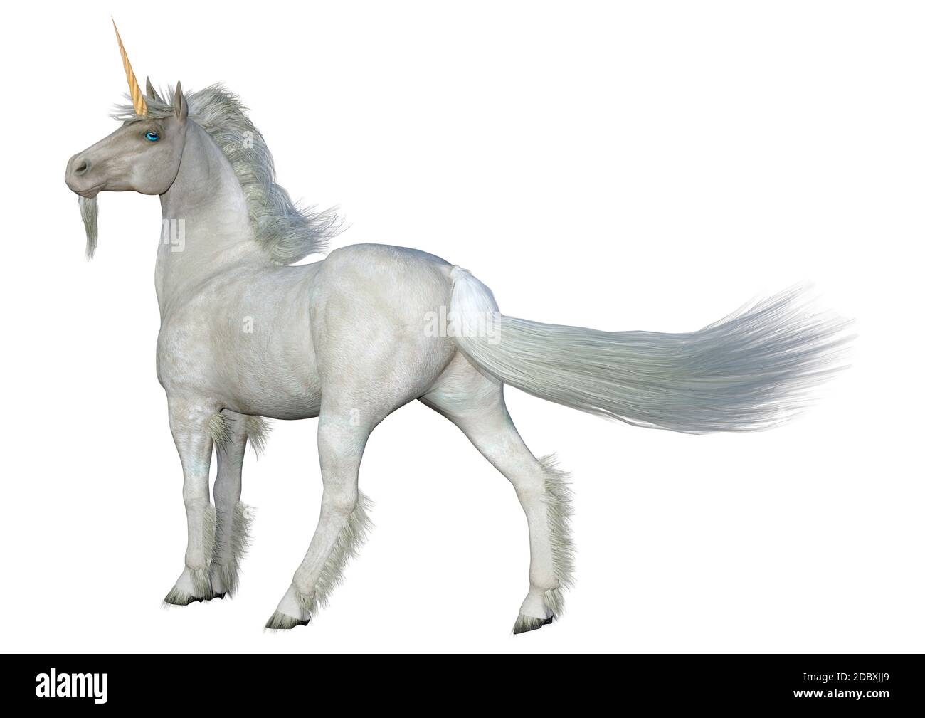 3D rendering of a fantasy white unicorn isolated on white background ...