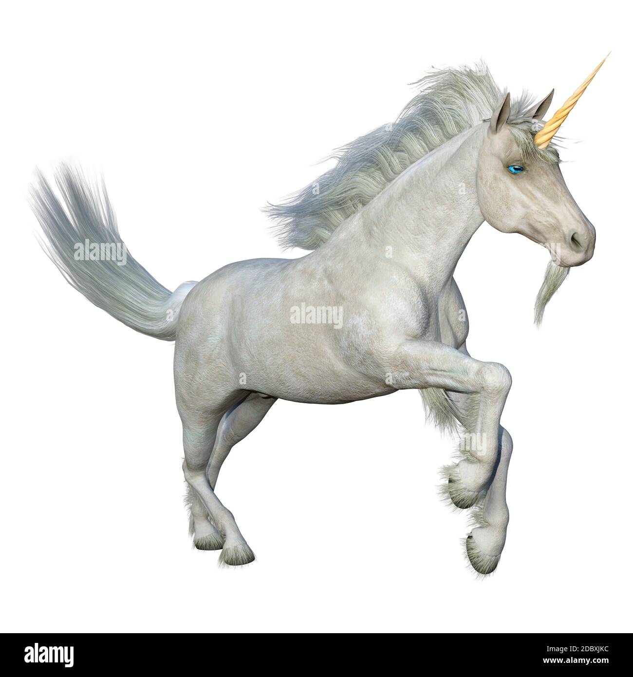 3D rendering of a fantasy white unicorn isolated on white background ...