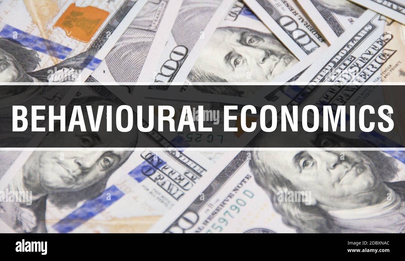 Behavioural economics text Concept Closeup. American Dollars Cash Money,3D rendering. Behavioural economics at Dollar Banknote. Financial USA money ba Stock Photo