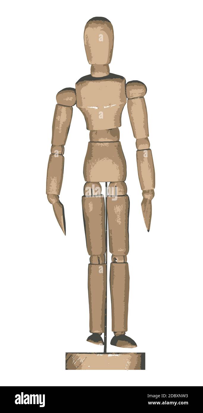 A wooden artist model manikin isolated on a white background Stock
