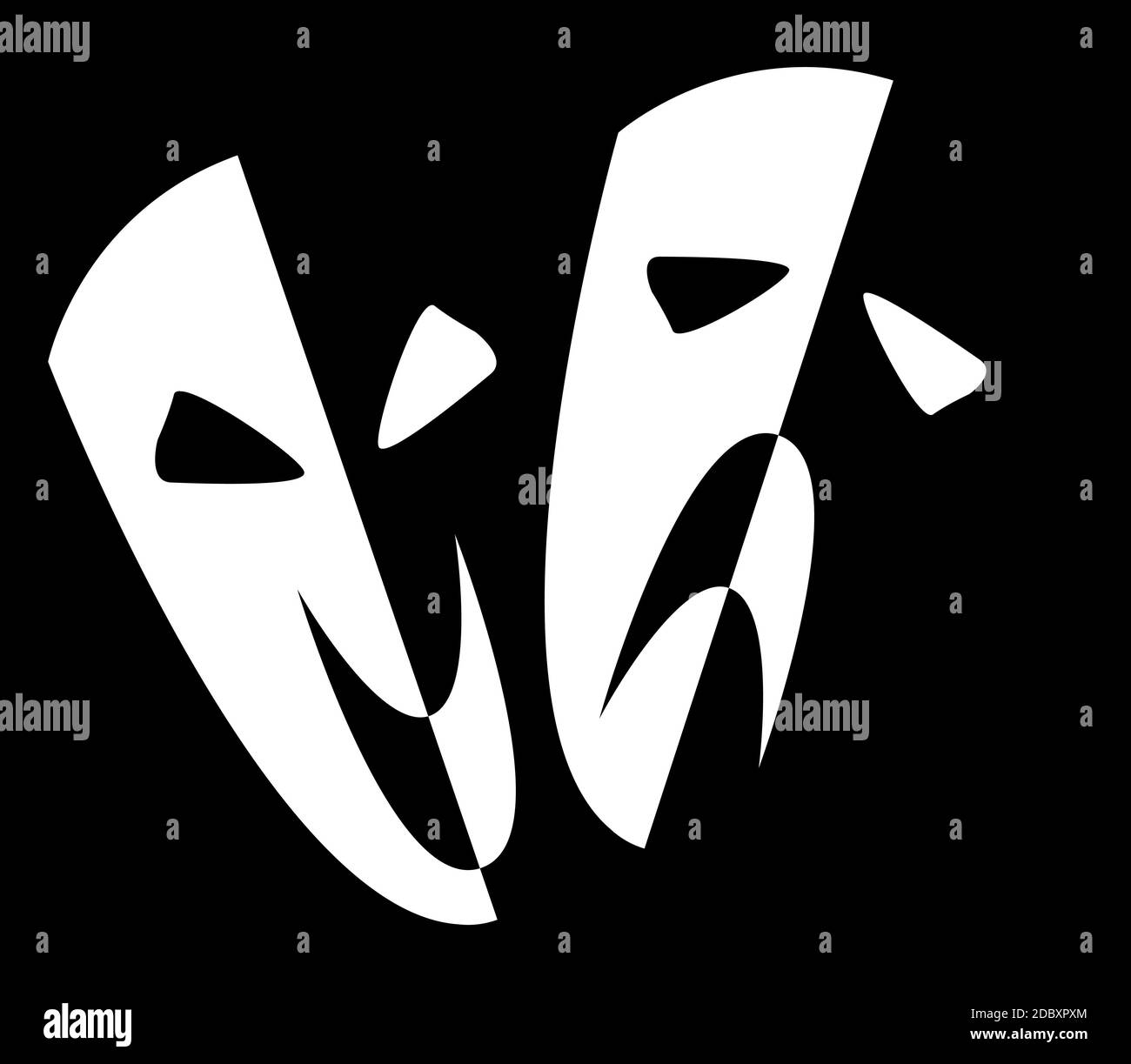 Two stage masks depicting happy and sad over a white background Stock Photo