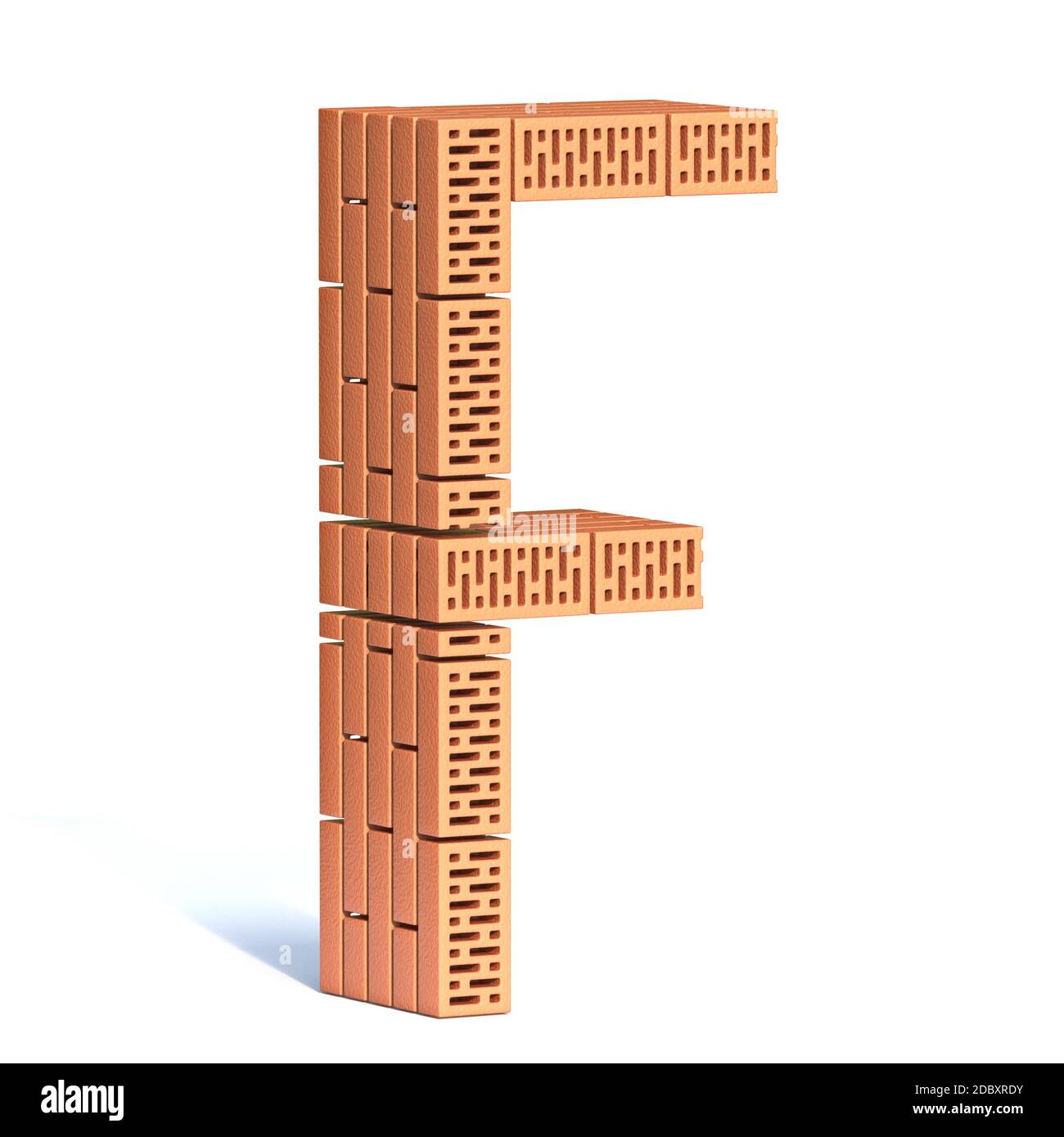 Brick wall font Letter F 3D render illustration isolated on white ...