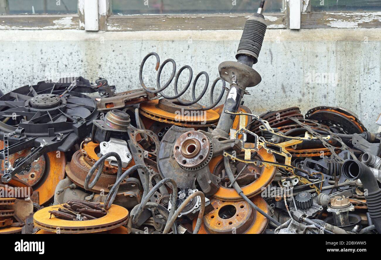Pile of old car parts scrap metal for recycling Stock Photo Alamy
