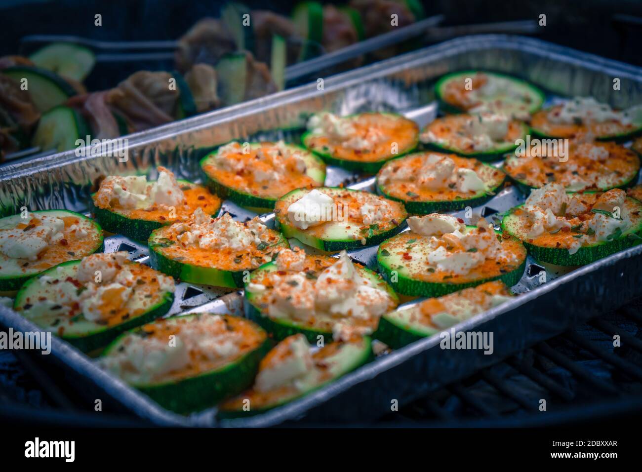 Zucchini slices on a charcoal Grill Stock Photo Alamy