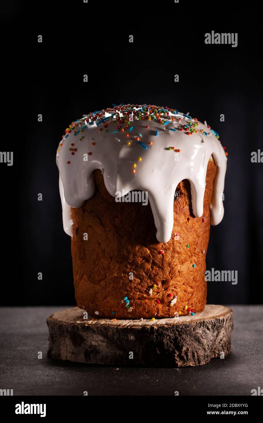 Easter cupcake close up isolated on dark background Stock Photo