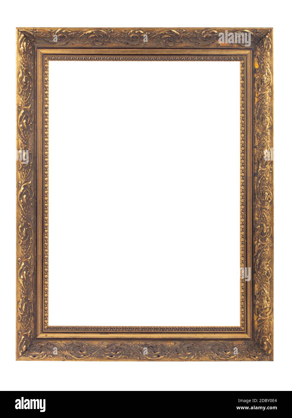 Golden baroque picture frame isolated on white background Stock Photo