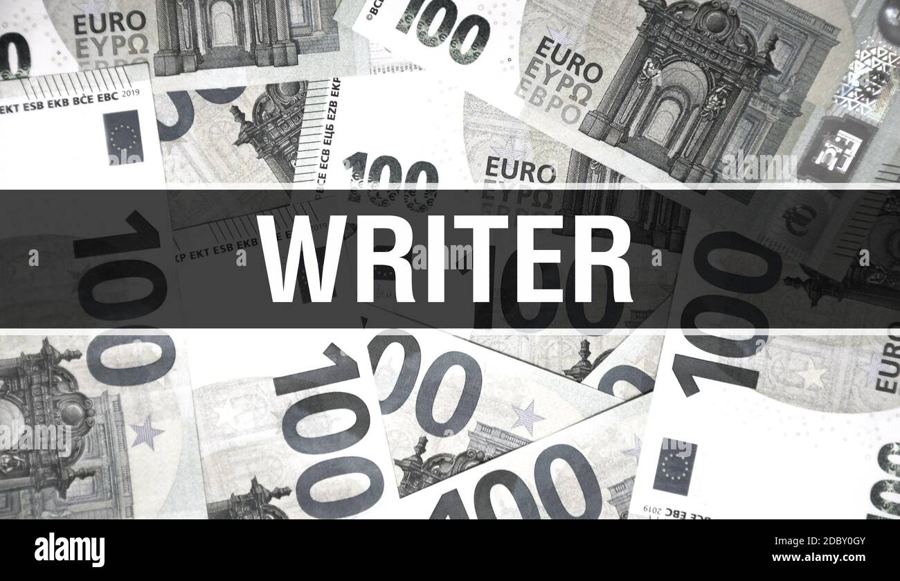 Writer text Concept Closeup. American Dollars Cash Money,3D rendering. Writer at Dollar Banknote. Financial USA money banknote Commercial money invest Stock Photo