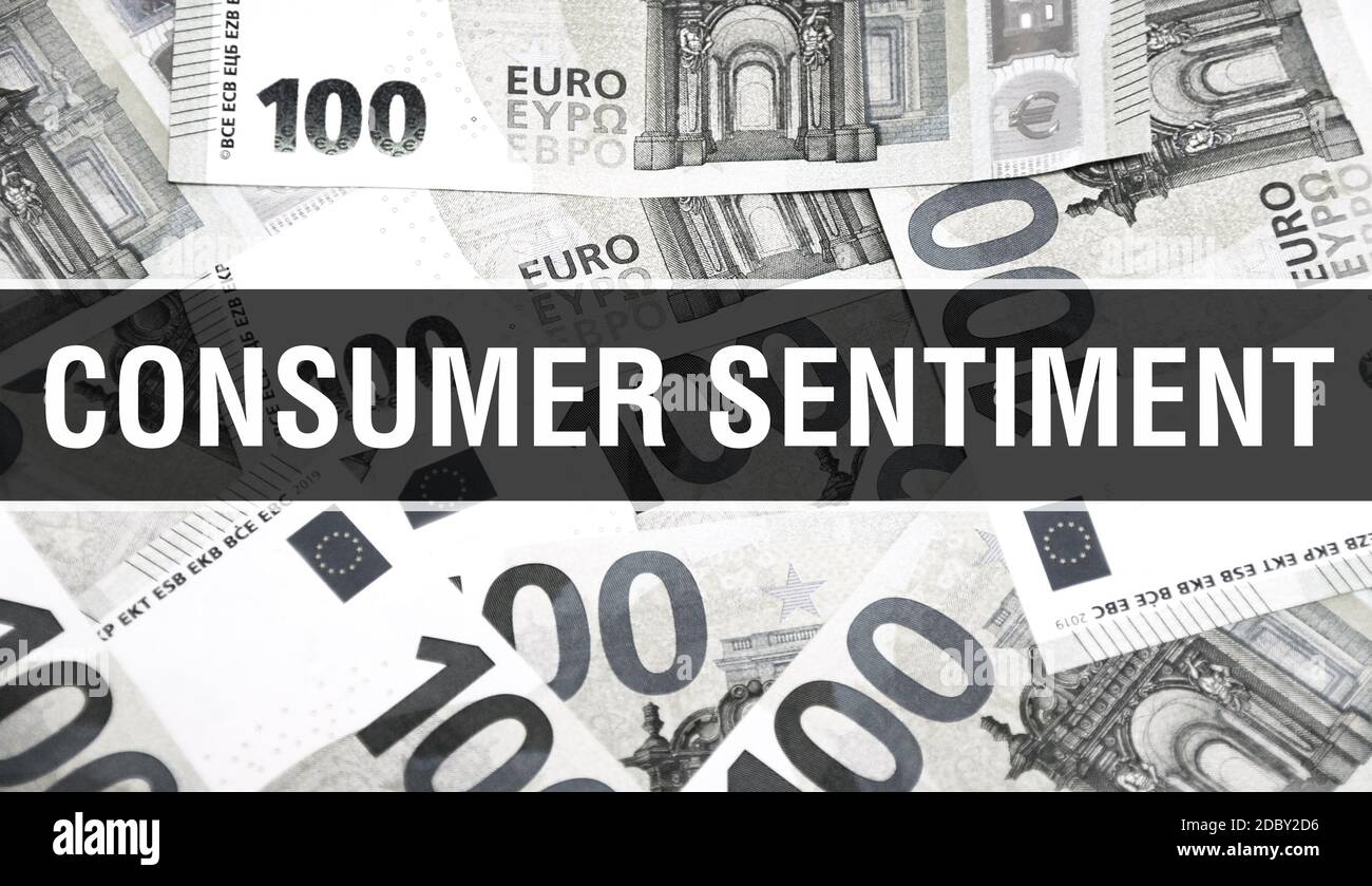 Consumer Sentiment text Concept Closeup. American Dollars Cash Money,3D rendering. Consumer Sentiment at Dollar Banknote. Financial USA money banknote Stock Photo