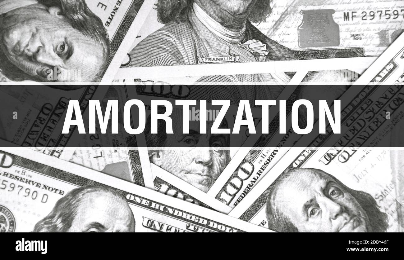 Amortization text Concept Closeup. American Dollars Cash Money,3D ...