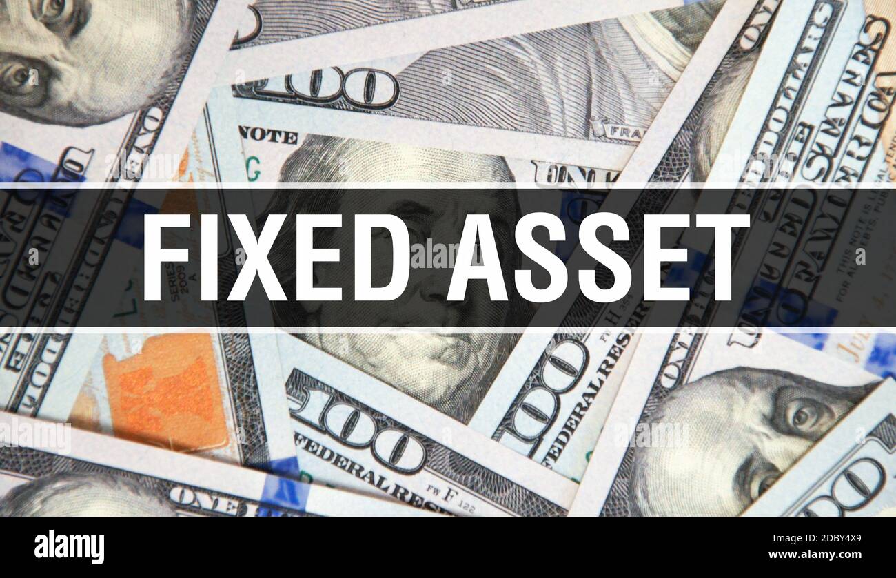 Fixed asset text Concept Closeup. American Dollars Cash Money,3D