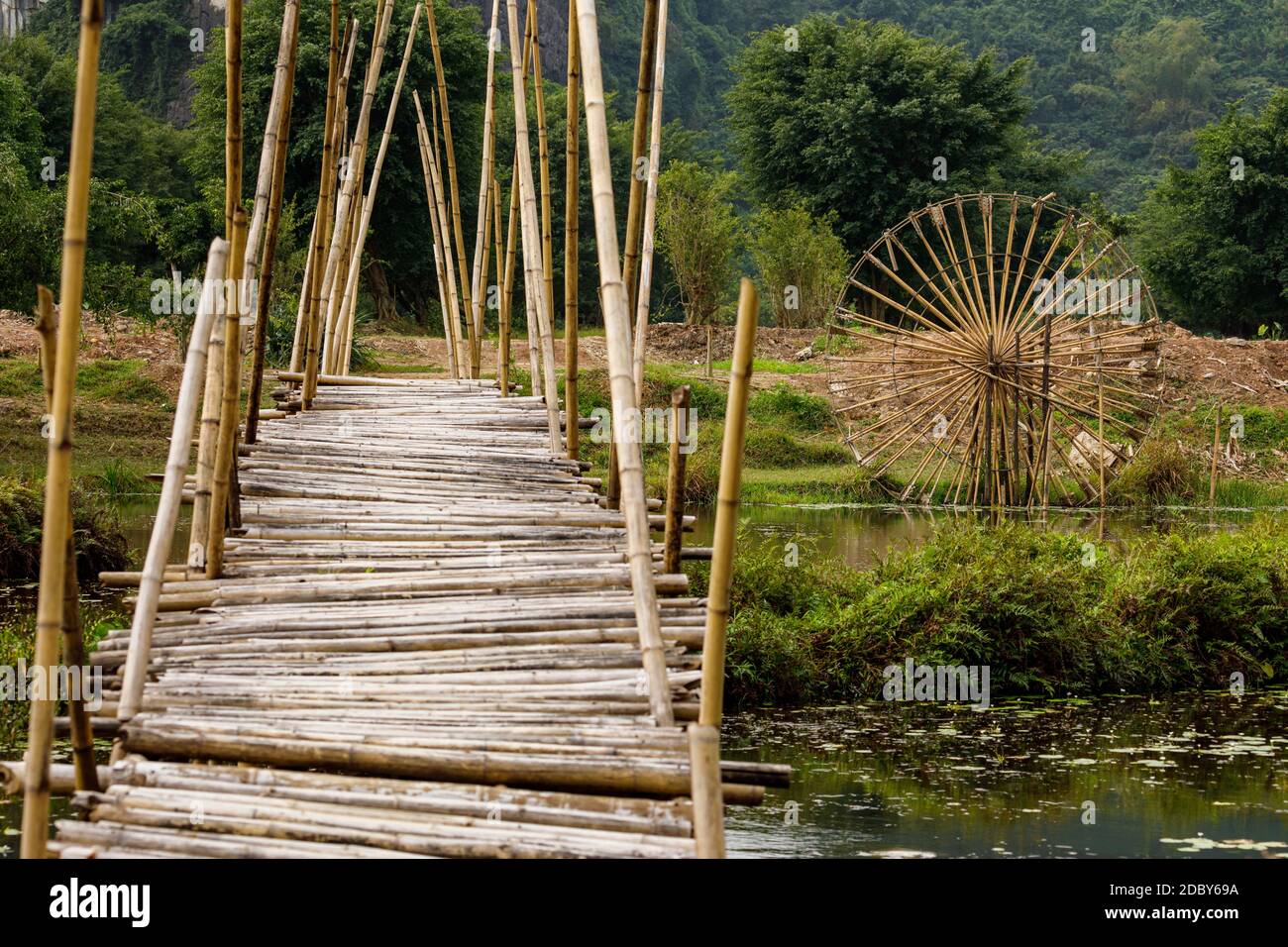Bamboo Bridge at Tam Coc in Vietnam Stock Photo