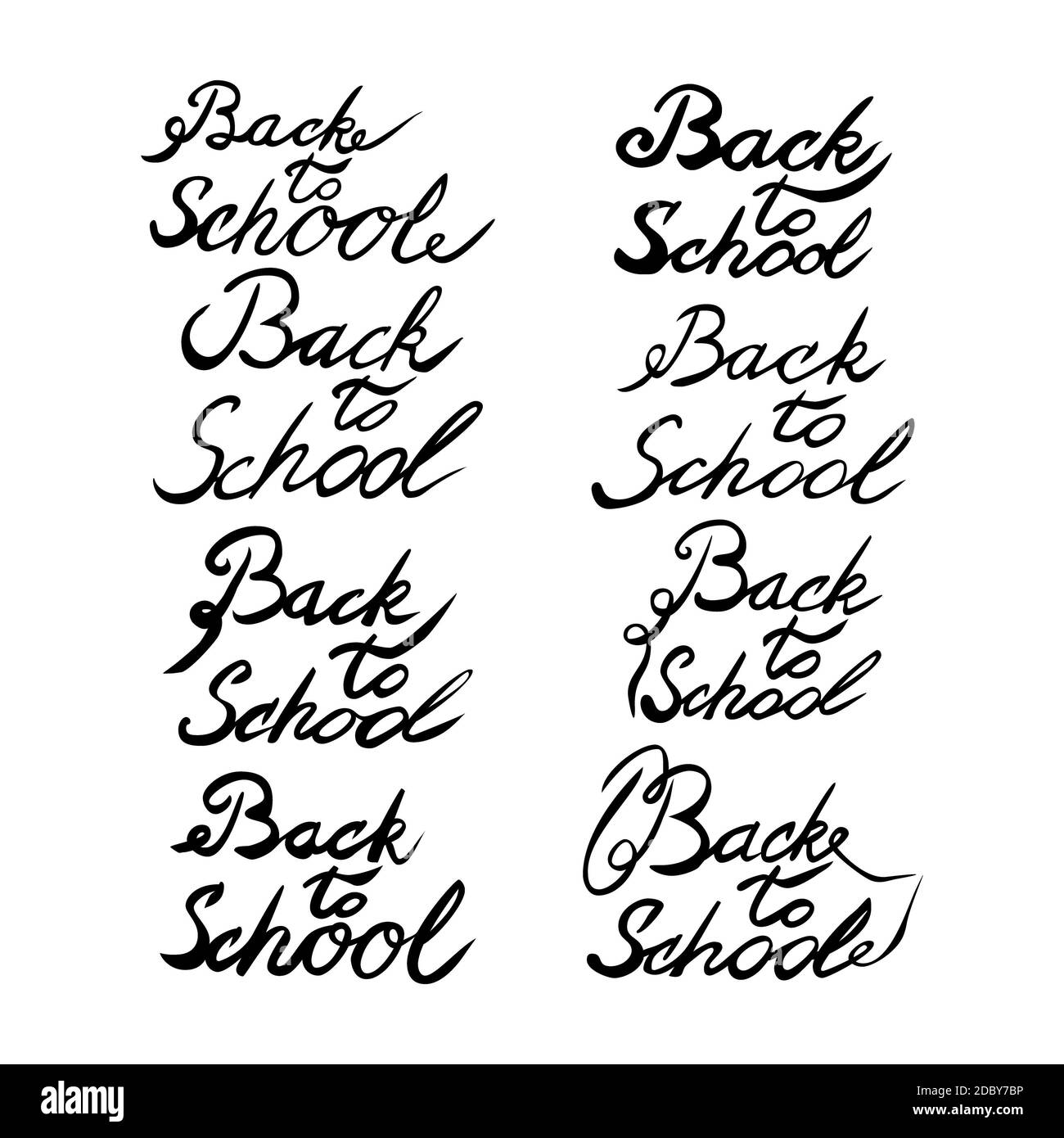 set of calligraphy black ink lettering back to school Stock Photo - Alamy
