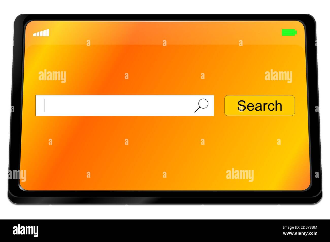 Tablet computer with internet web search engine on orange desktop - 3D illustration Stock Photo