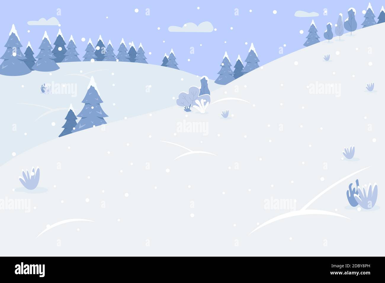 Snow mountains semi flat vector illustration Stock Vector
