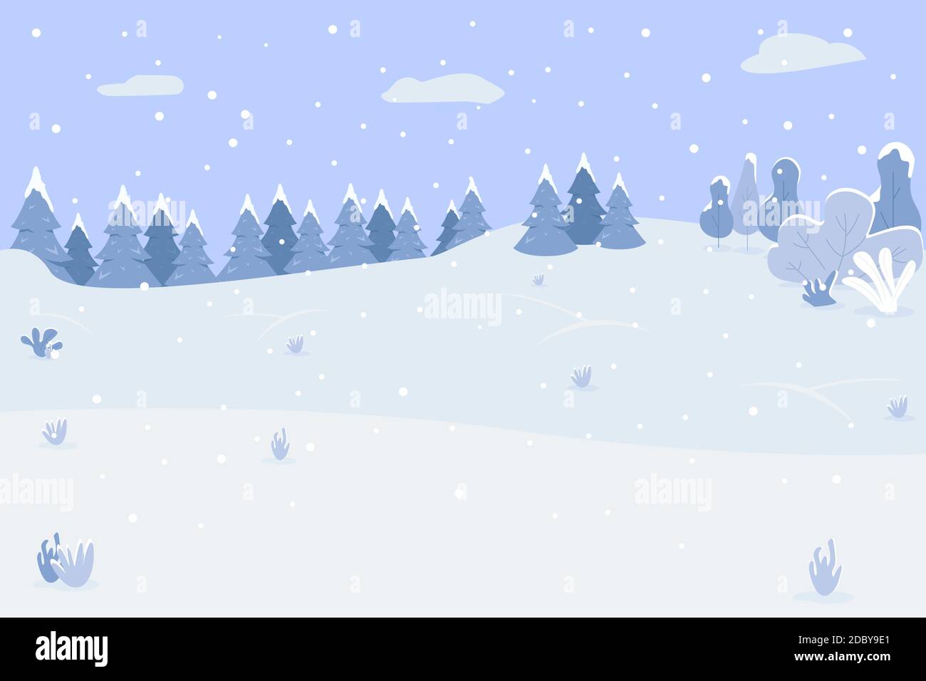 Snow hills semi flat vector illustration Stock Vector