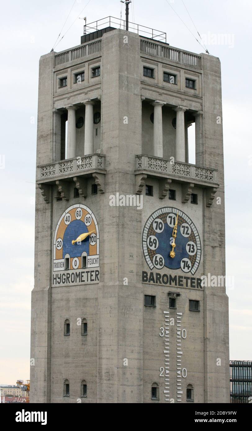 A large tower with hygrometer and barometer pointer Stock Photo - Alamy