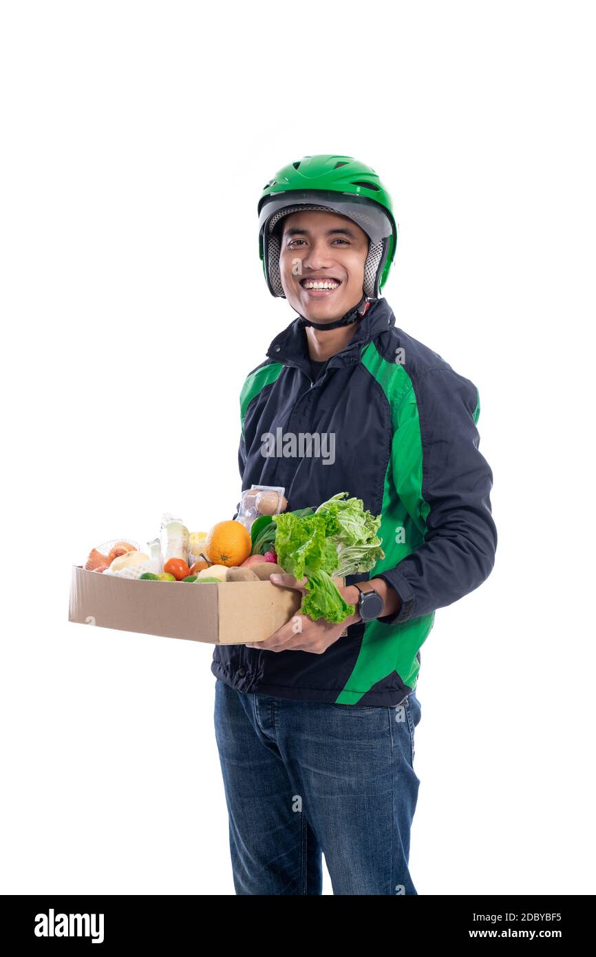 online grocery store. online driver courier carrying groceries. uber
