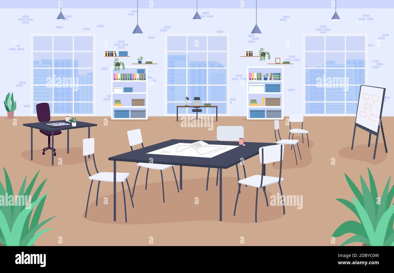 Workplace design flat color vector illustration Stock Vector
