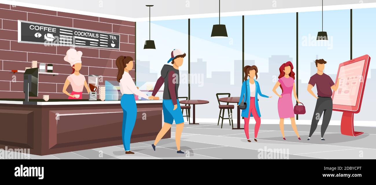 Cafeteria flat color vector illustration Stock Vector