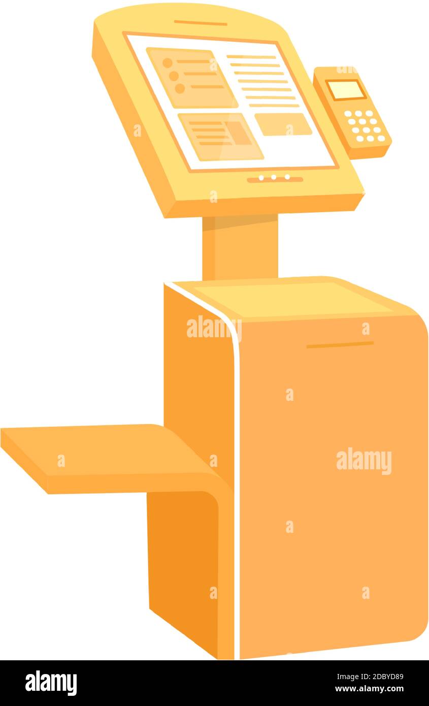 Orange self service kiosk flat color vector object Stock Vector