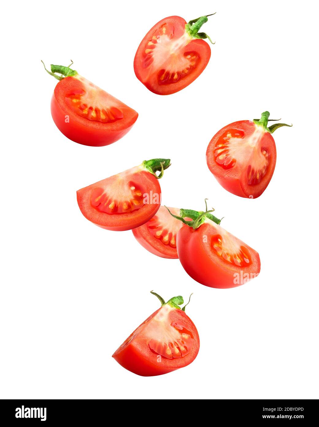 Falling tomato isolated on white background, clipping path, full depth of field Stock Photo