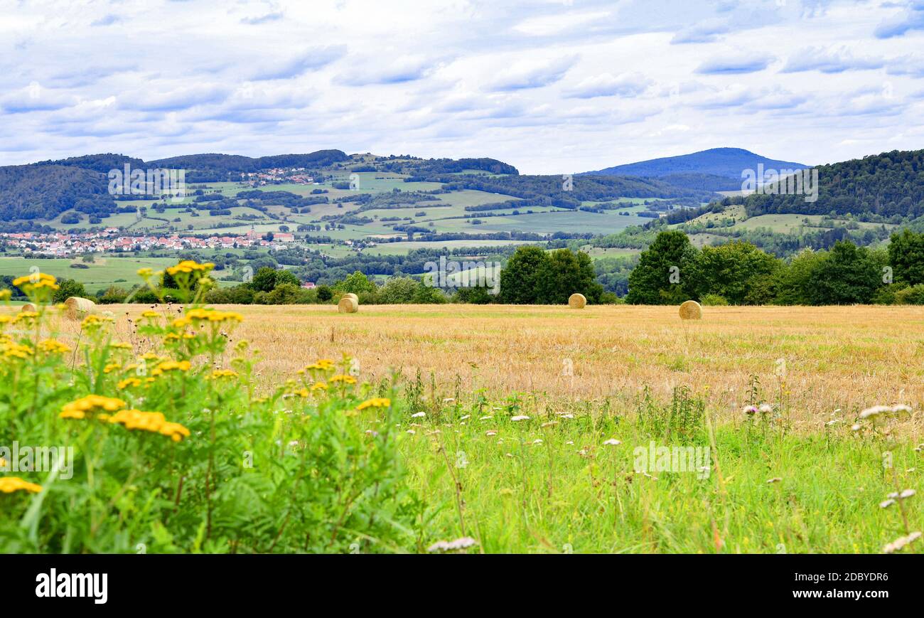 The Thuringian RhÃ¶n with a view of Zella Stock Photo