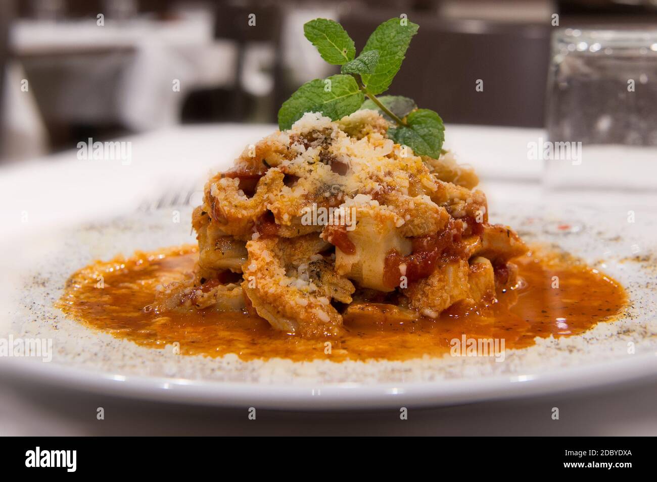tripe meat called in Rome Trippa alla romana con menta, typical specialties from Lazio region Stock Photo