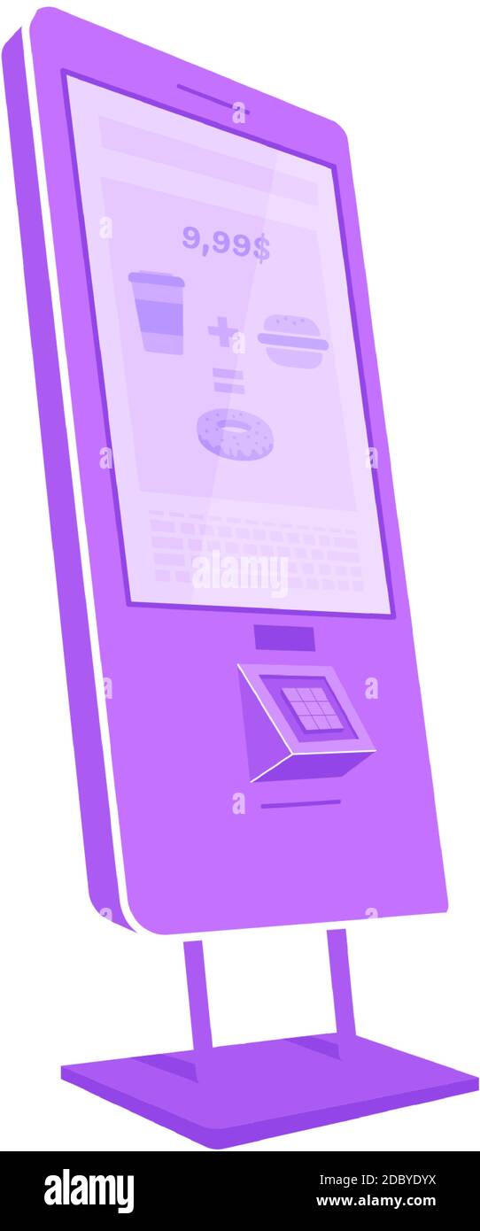 Violet self service kiosk flat color vector object Stock Vector