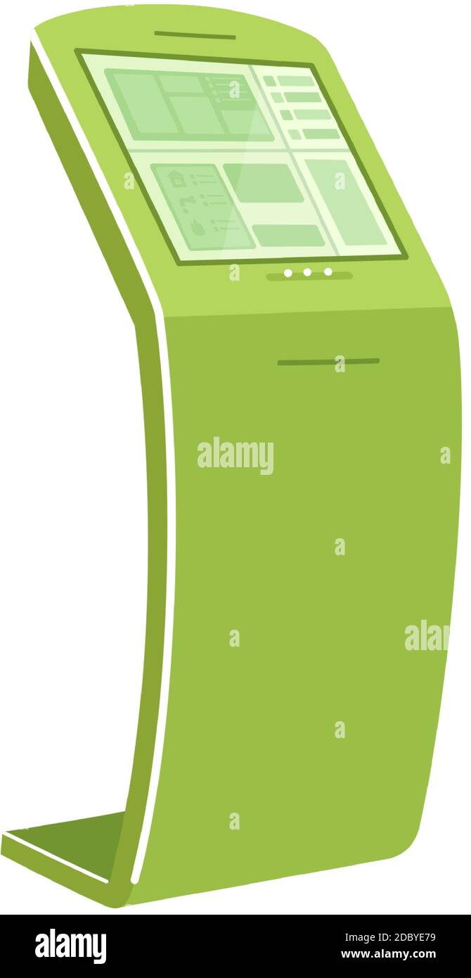 Green self service kiosk flat color vector object Stock Vector