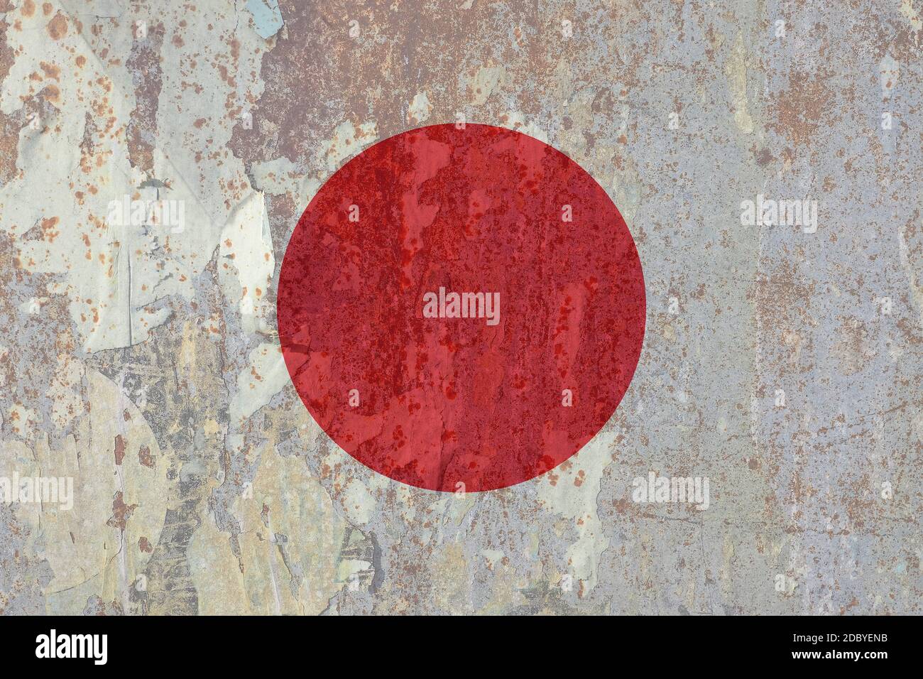 the Japanese national flag of Japan, Asia, grunge rusted texturised ...