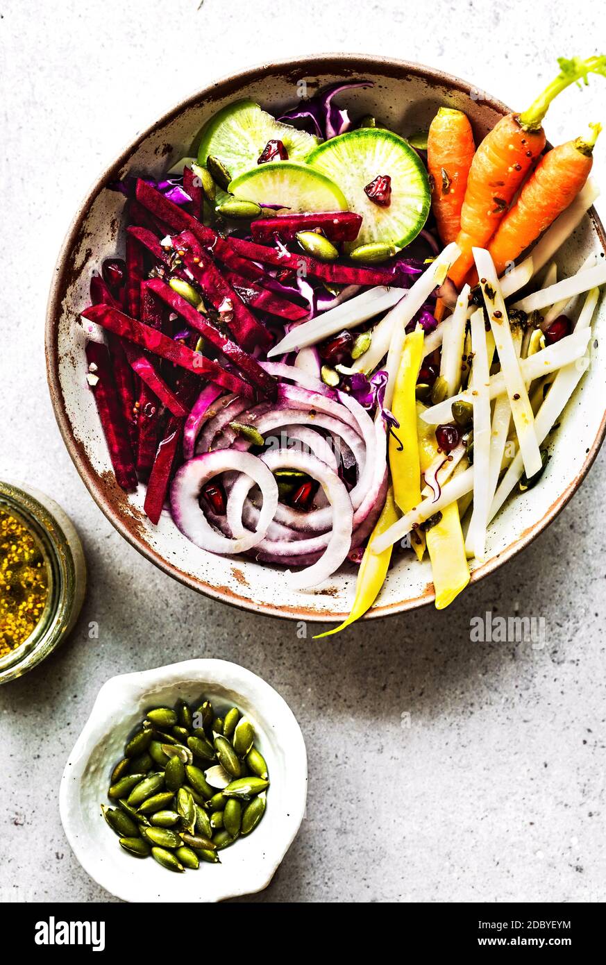 Beetroot with Kohlrabi , Red Cabbage Salad with Wholegrain Mustard