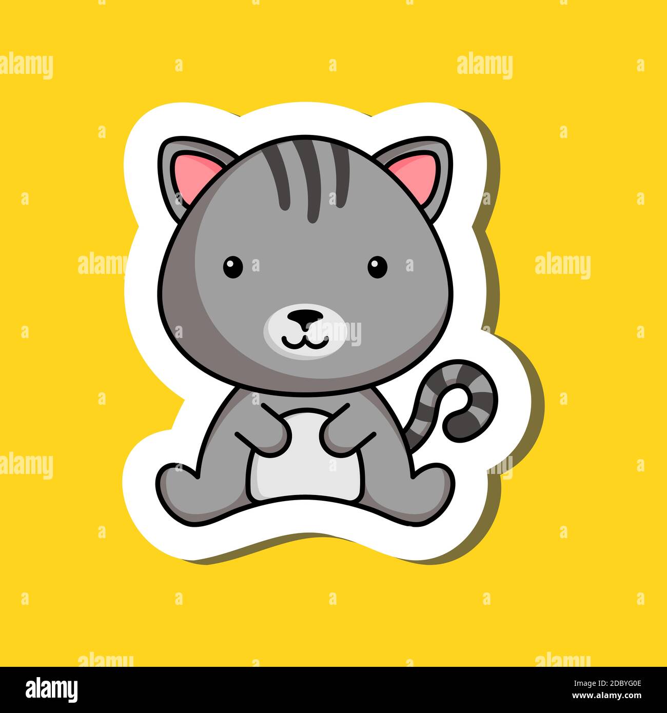 Cute cartoon sticker little cat logo template. Mascot animal character ...