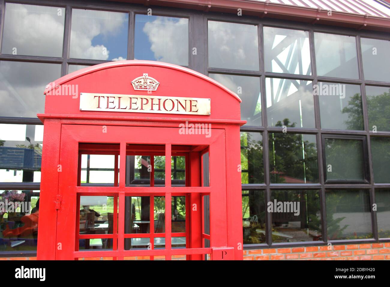 Classic British red phone booth in London UK, Stock Photo