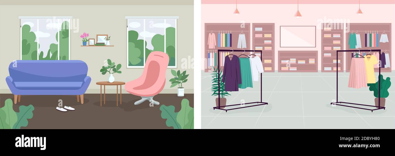 Interior decoration flat color vector illustration set Stock Vector ...