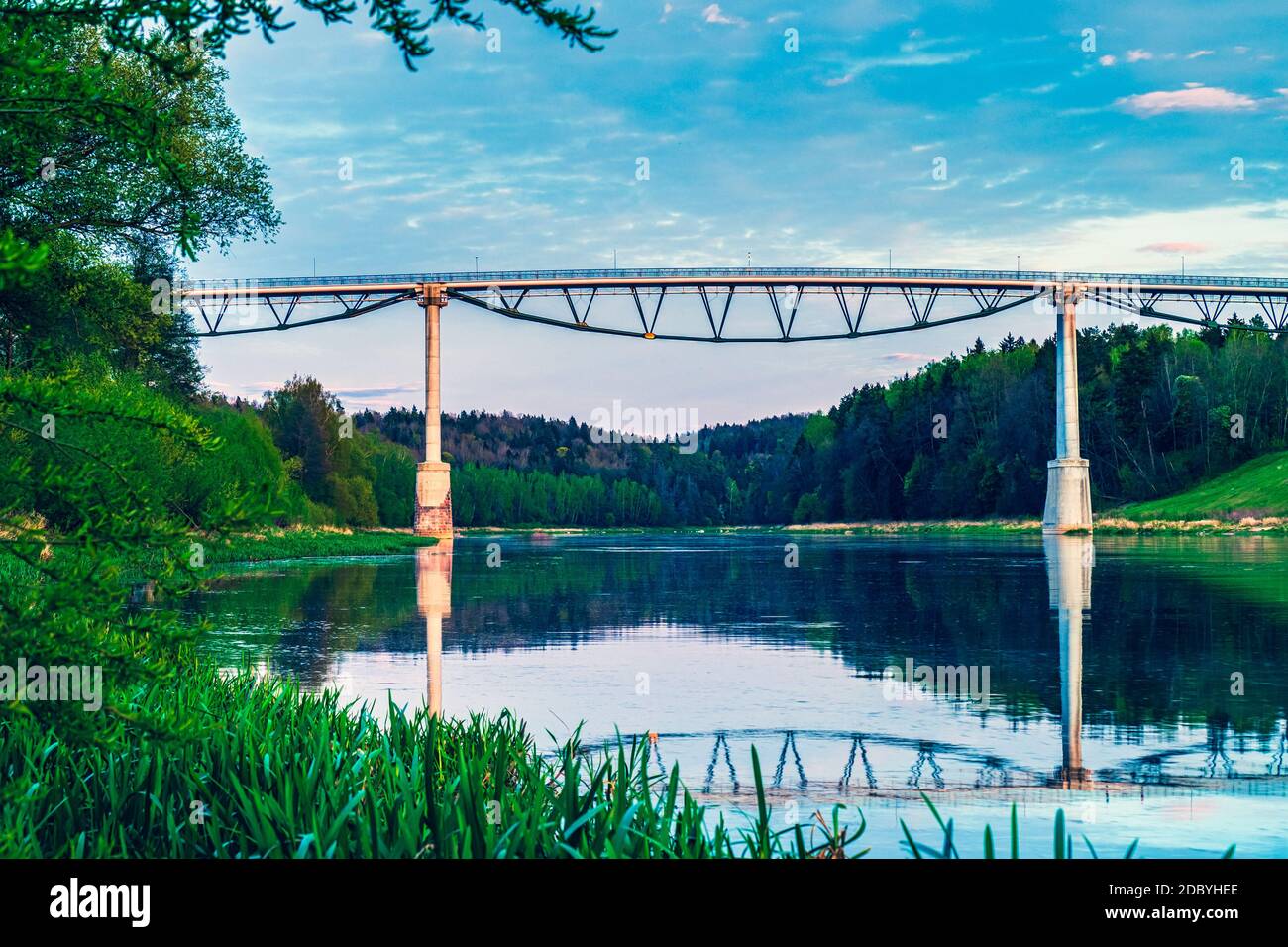 White Rose Pedestrian Bridge Over River of Nemunas -Baltosios rozes tiltas Stock Photo