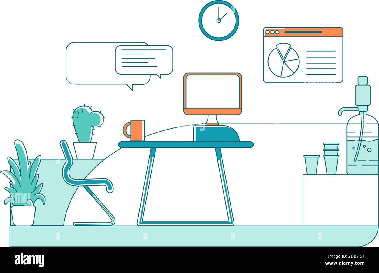 Work place flat color vector scene Stock Vector