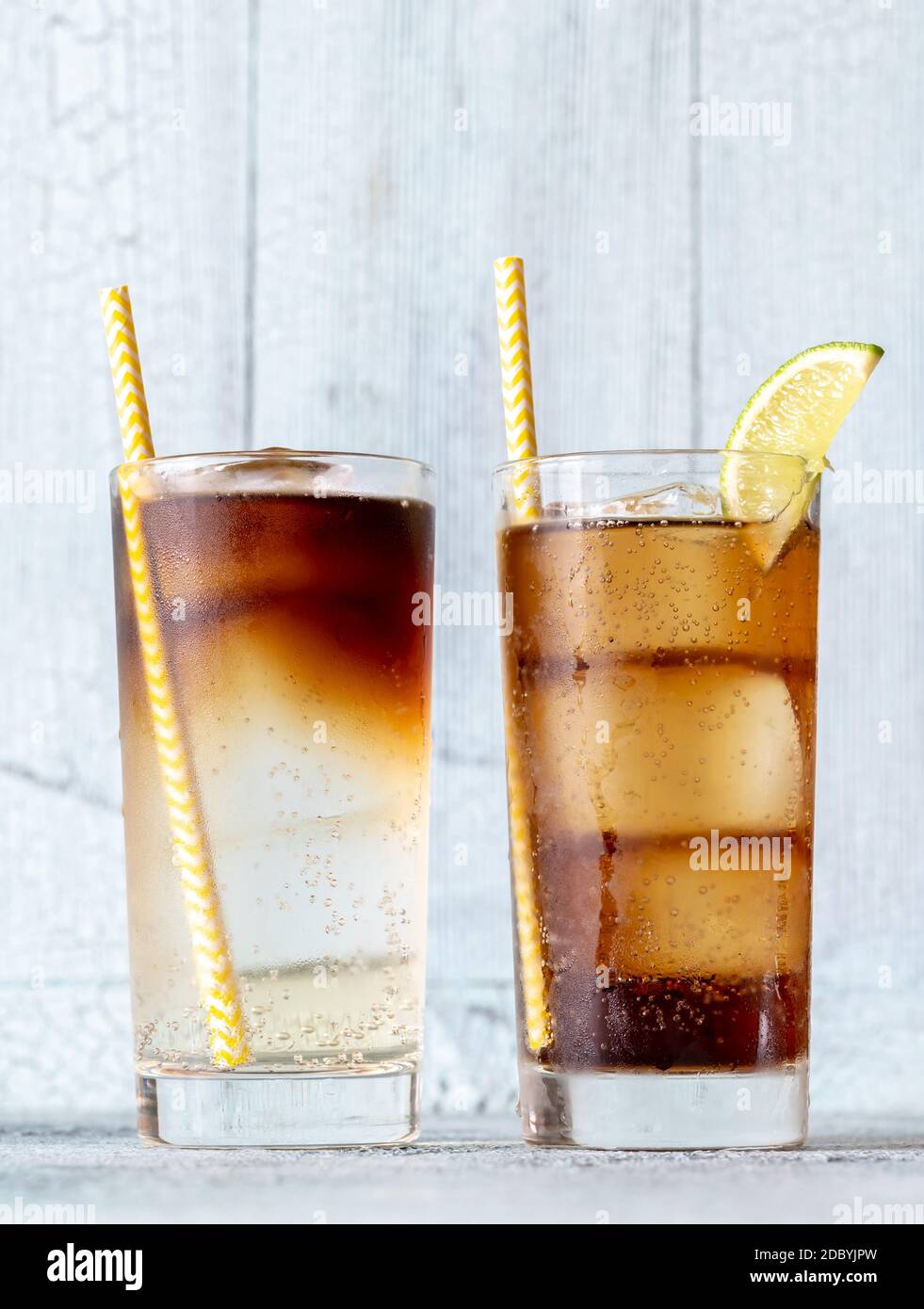 Glasses of Dark 'n' Stormy and Cuba libre cocktails Stock Photo