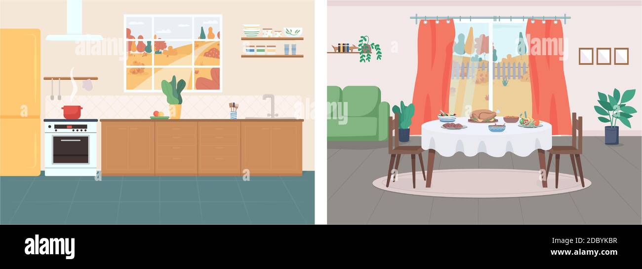 Cozy home flat color vector illustration set Stock Vector Image & Art ...